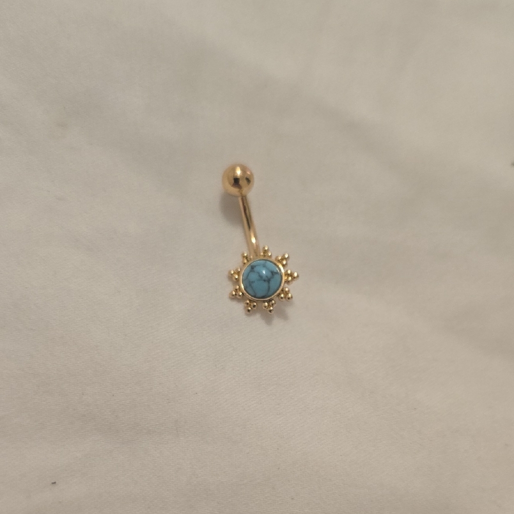 Gold and Turquoise Sunburst Belly Ring
